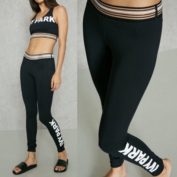 Ivy Park Logo Leggings Black White Size XS Stripe Cuff Beyonce Quick Dry Beyonce - Picture 9 of 9